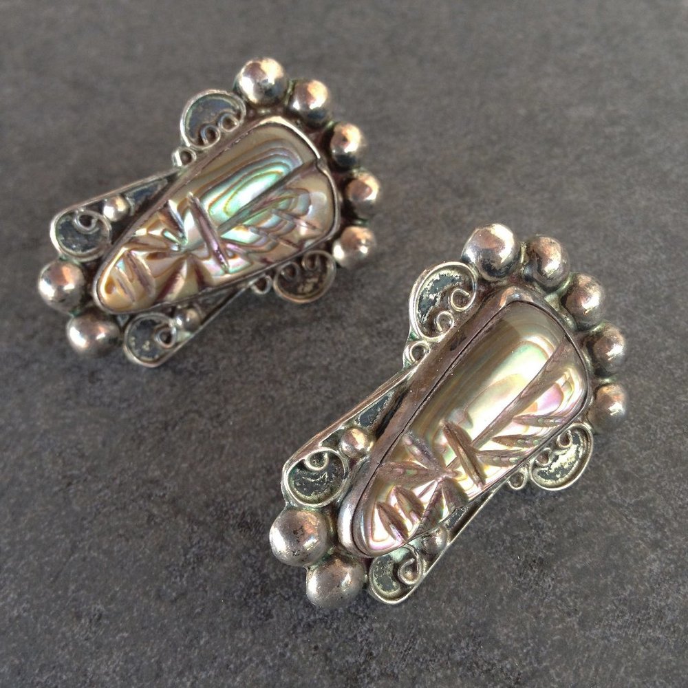 Vintage Sterling Aztec Mask Earrings